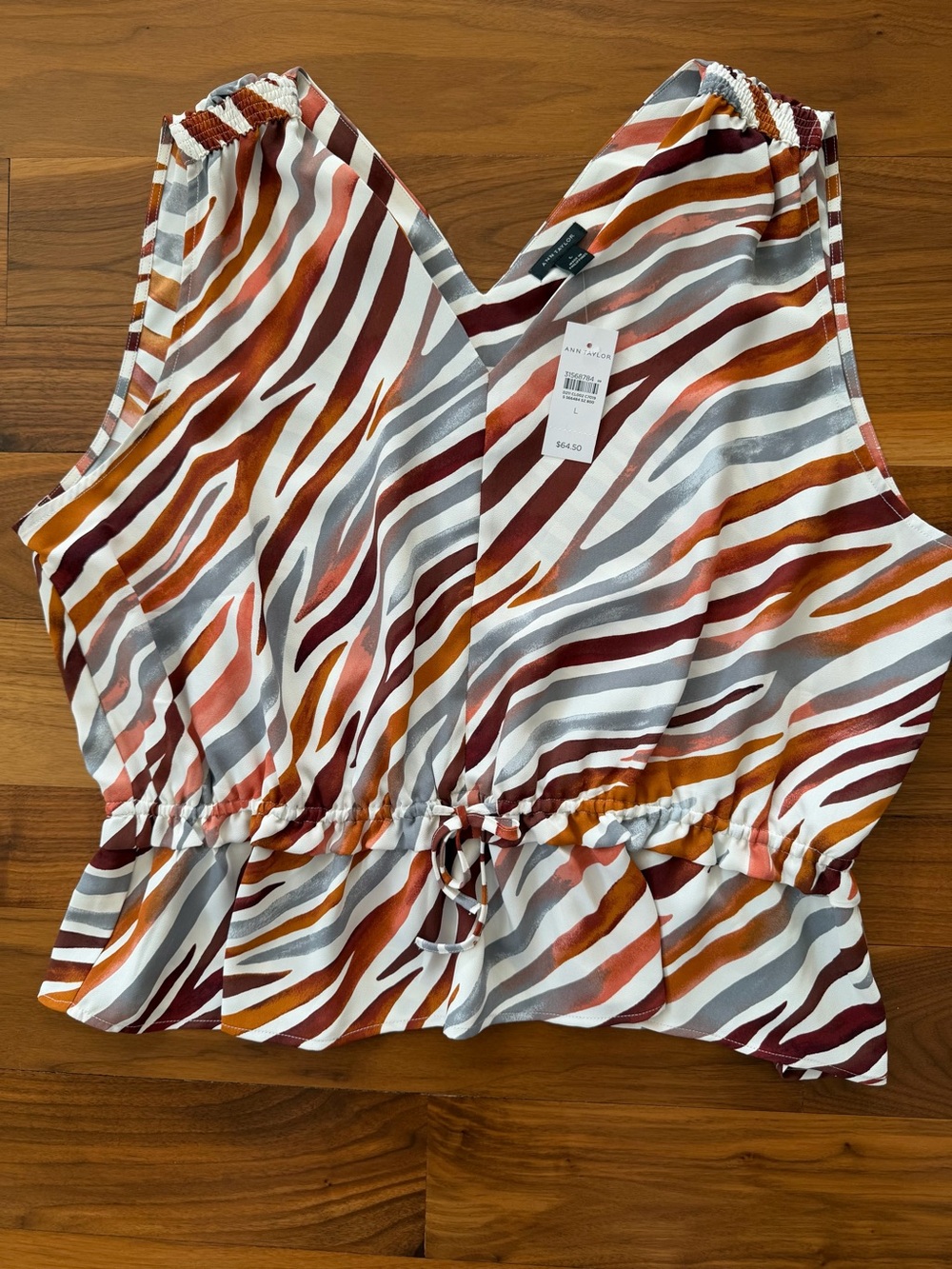 NWT Ann Taylor Zebra Stripe Moroccan Spice Sleeveless Peplum Top Size L Brown - Picture 6 of 16